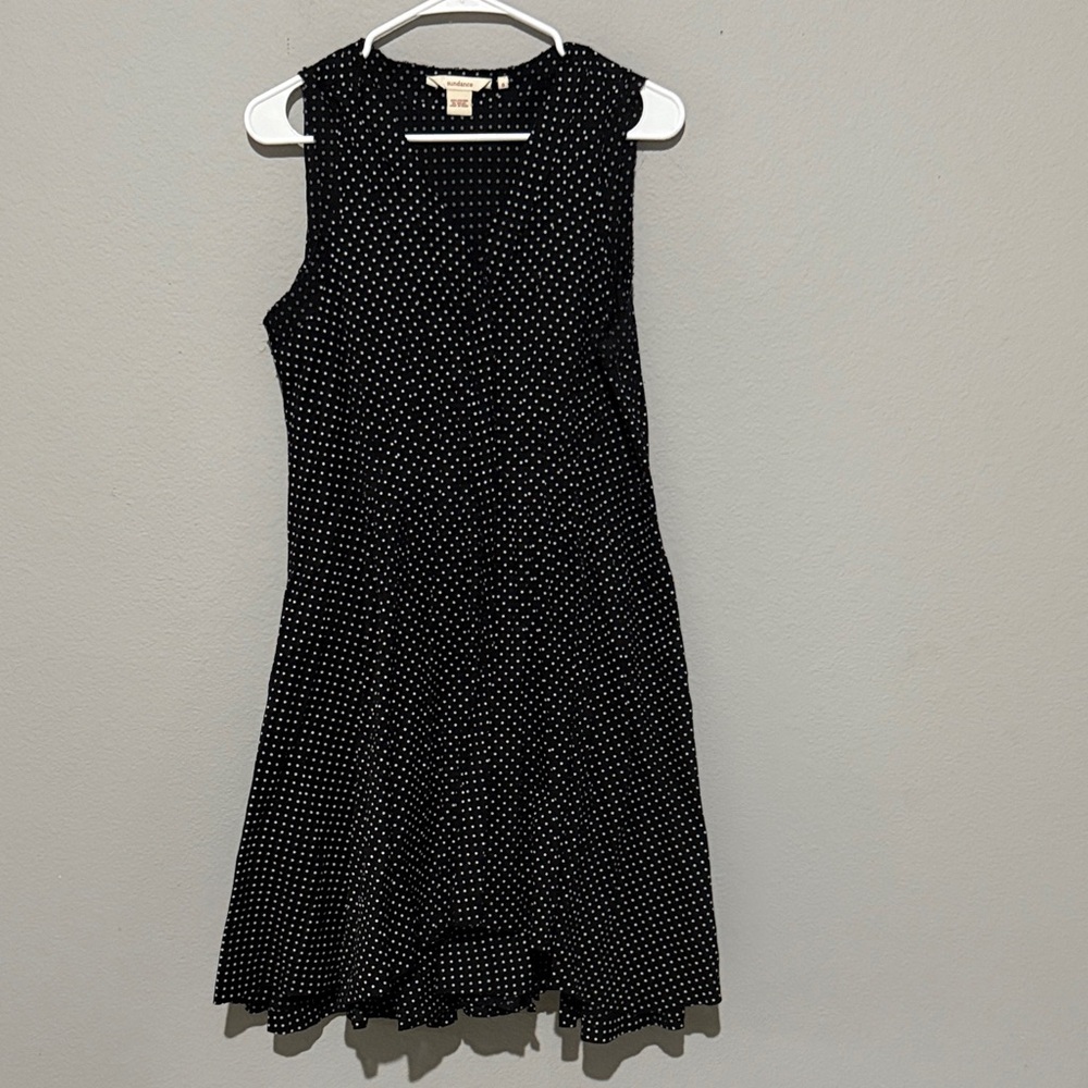 Sundance Black And White Polka Dot Midi Dress Handkerchief Hem